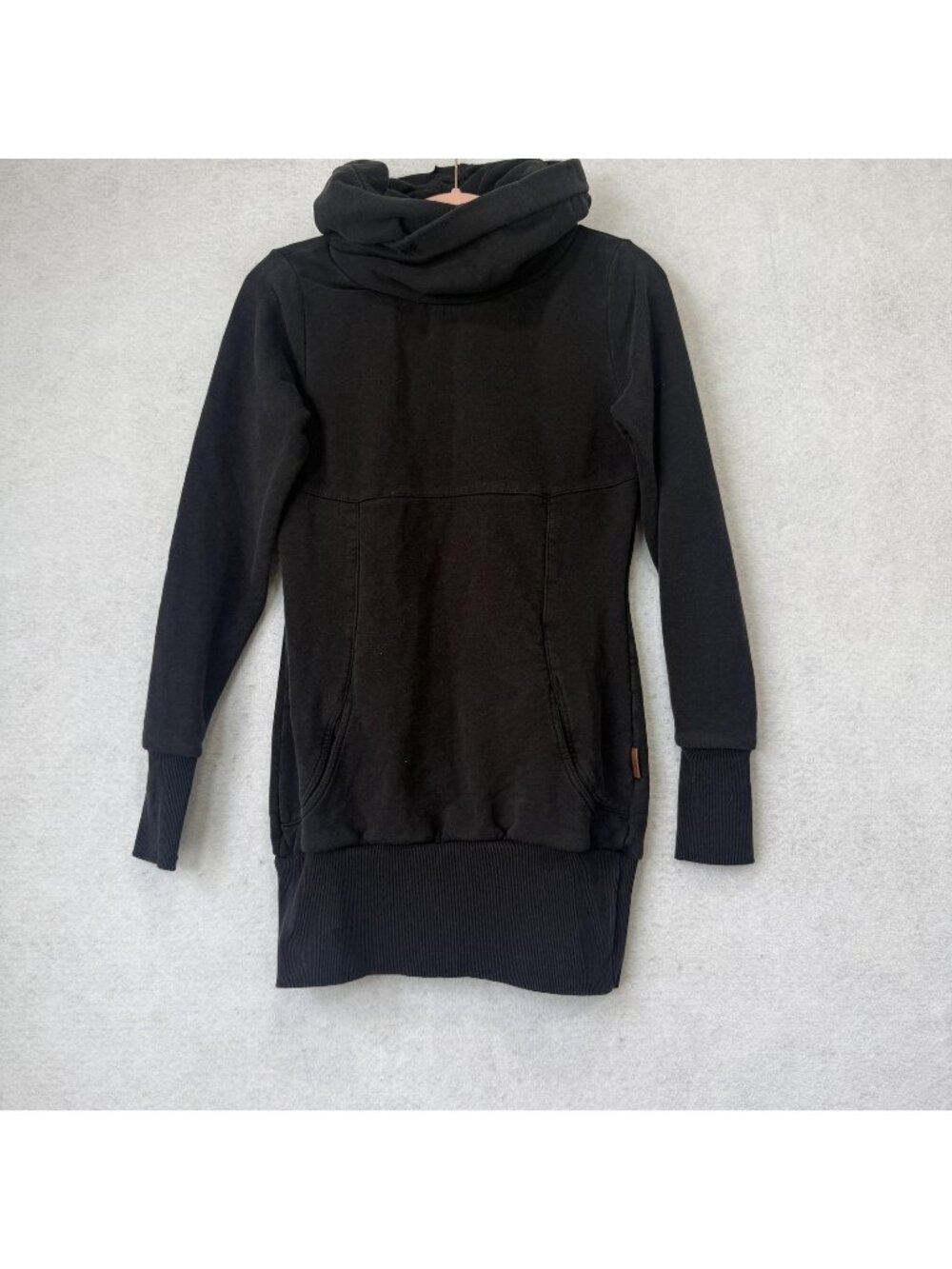 Naketano Hoodie Womens Medium Black Cowl Neck Tunic Fleece Pockets Sweatshirt